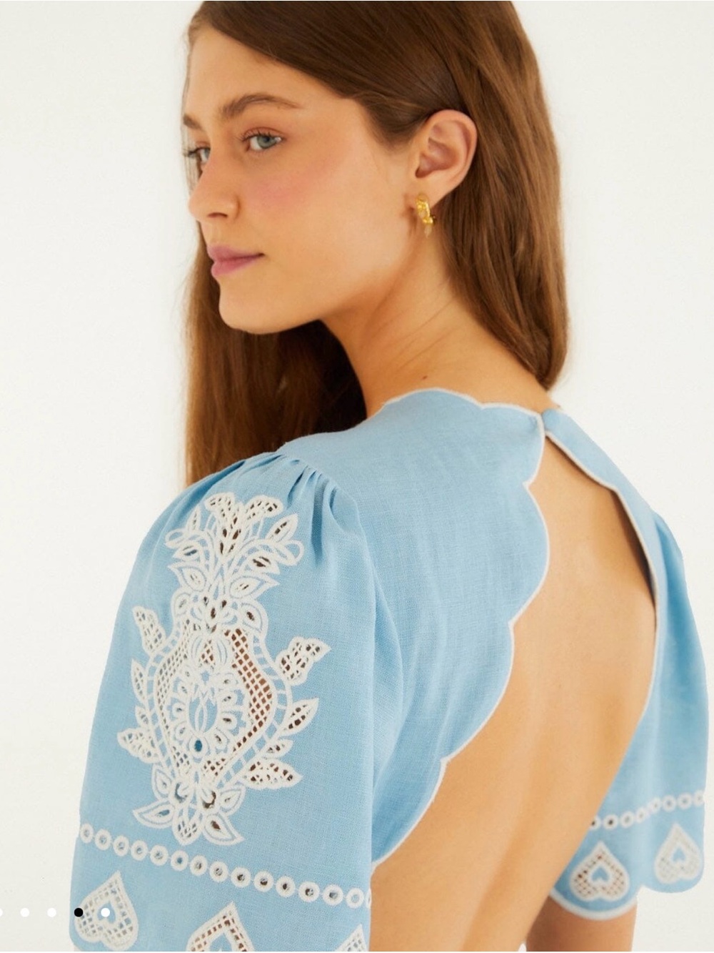 FARM Rio Light Blue Embroiderede Midi Dress - Picture 5 of 8